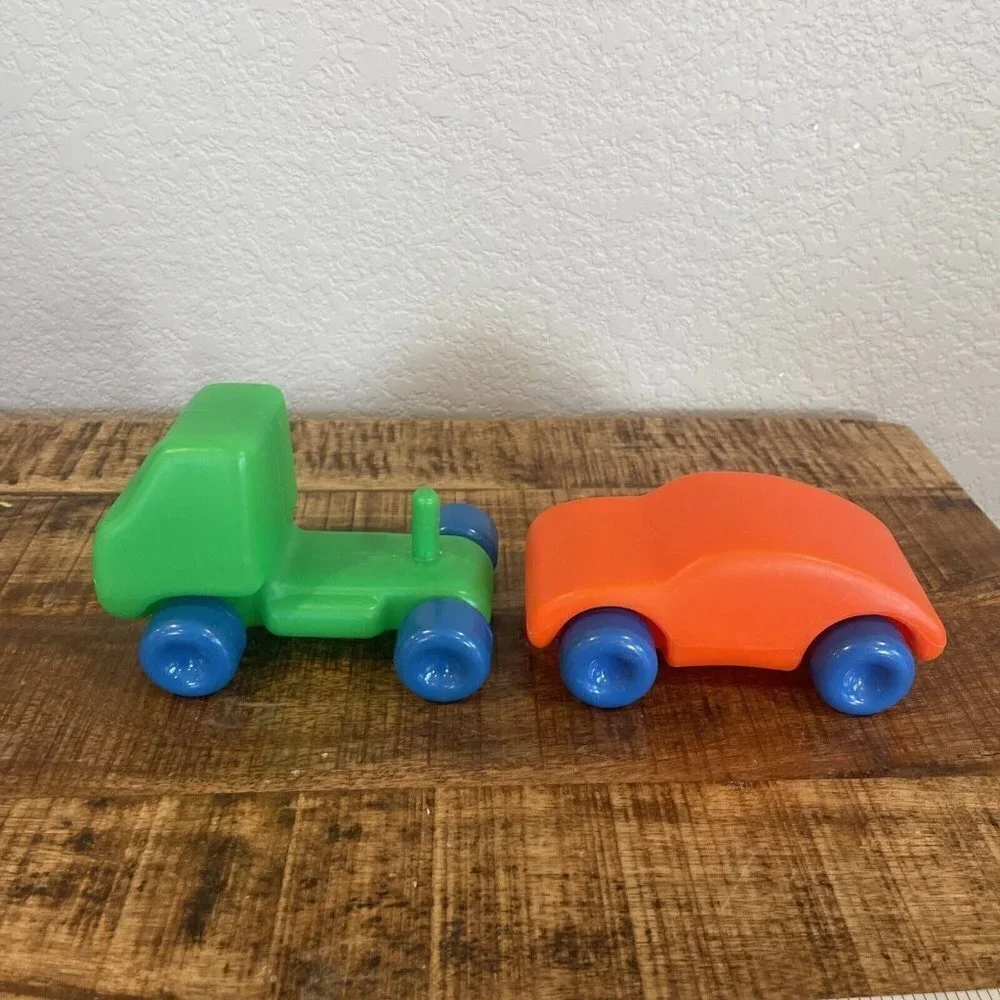 Toddler Car Vintage Chunky Plastic Toddler Toy Green Truck Orange Car Push